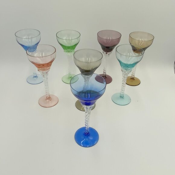 8 Blefeld Crystal Twist Stem Wine Glasses Assorted Colors Portugal Mid-Century - Picture 3 of 6
